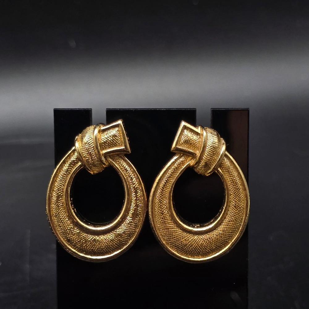 Avon Brushed Gold Tone Loop Earrings Pierced Vintage 1980s Costume Jewelry